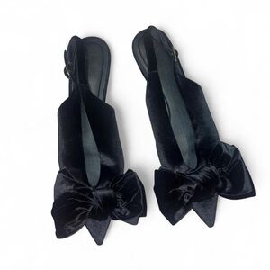 Women's Black Velvet Bow Slingback Flats